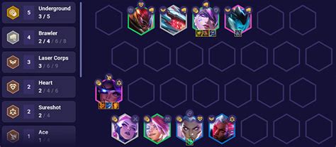 Tft underground comp - stage 3. Collect Threat units together with an AP/AD item dump for later. Vayne is good with AD items until you find Belveth and Kaisa/Ezreal are good with AP items until you find Aurelion Sol. Your best Augment in Stage 3-2 is "Threat Level: Maximum" which grants you a huge buff for all of your Threat units. Rammus.